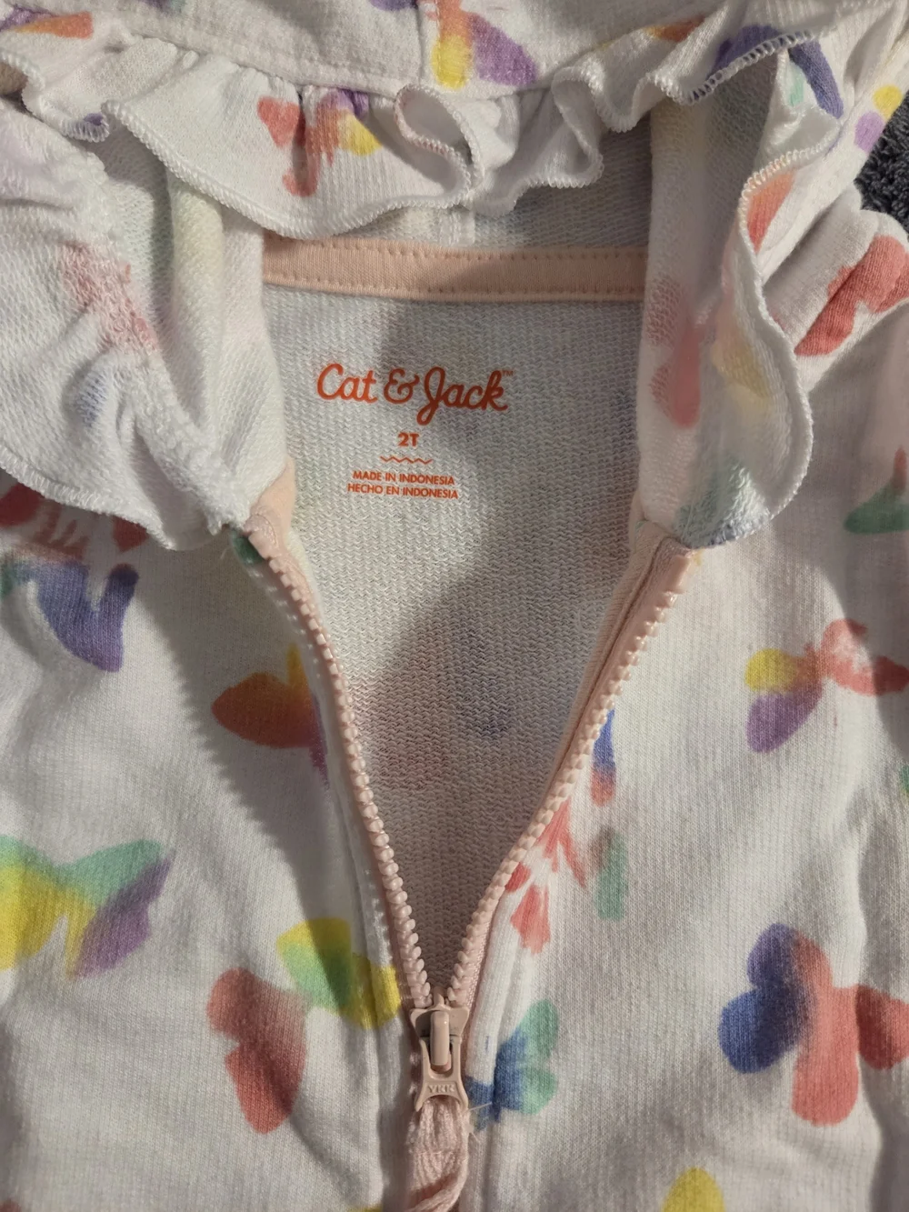 Cat & Jack White Girls' Hooded Zip Sweatshirt with Rainbow Butterfly Print